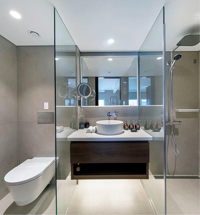 Spacious en suite bathroom, with walk-in shower, a large sink area, and a toilet