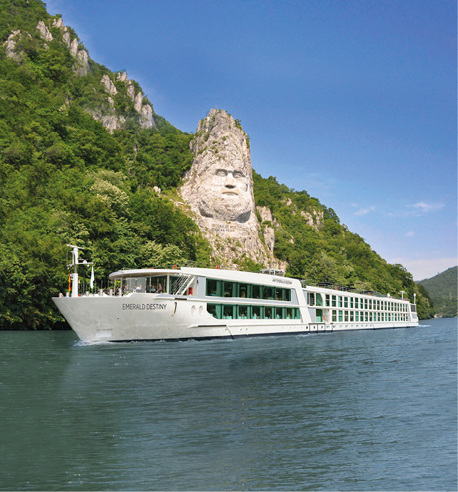 Luxury river ship sailing the Danube through the Iron Gates in Romania